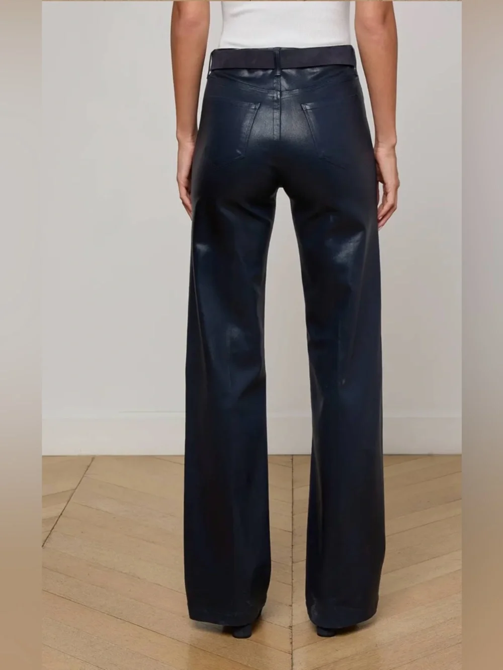 L’AGENCE NWT Women’s Clayton Midnight Coated Wide-Leg High Rise Jeans Size 28
